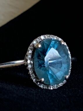 Topaz and diamonds Halo Ring size 6– SHIPS TOMORROW